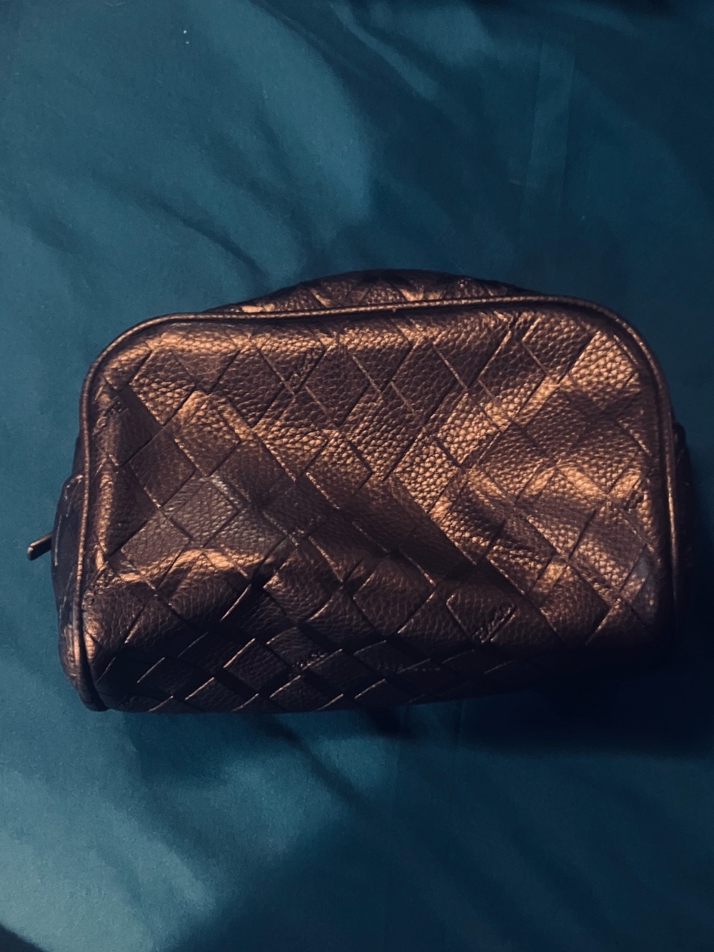 Vintage H&co basket weave leather make up bag